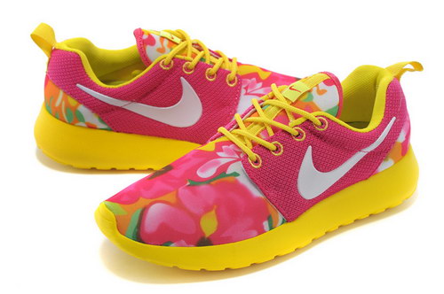 Nike Roshe Run Womens Floral Pink Fluorescent Yellow Reduced